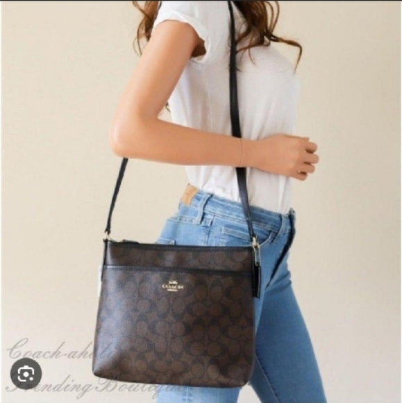 COACH Signature File Crossbody F29210 Brown /Black Coated Canvas Bag - Picture 10 of 11